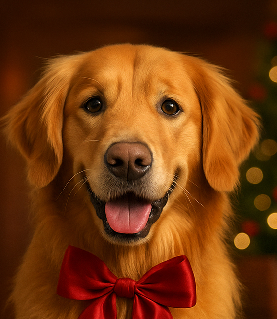 Golden retriever with bow – Twelve Early Days of Christmas